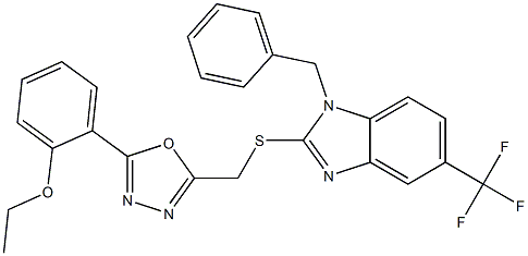 2-[[1-benzyl-5-(trifluoromethyl)benzimidazol-2-yl]sulfanylmethyl]-5-(2-ethoxyphenyl)-1,3,4-oxadiazole Struktur