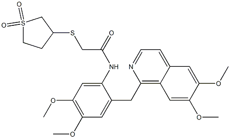 N-[2-[(6,7-dimethoxyisoquinolin-1-yl)methyl]-4,5-dimethoxyphenyl]-2-(1,1-dioxothiolan-3-yl)sulfanylacetamide Struktur