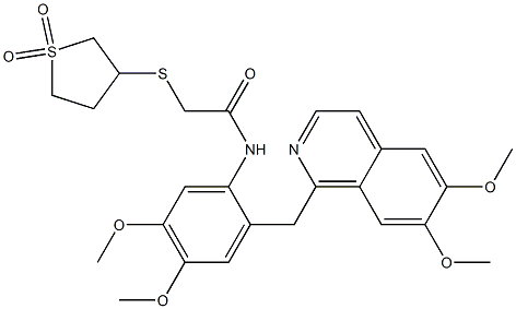 N-[2-[(6,7-dimethoxyisoquinolin-1-yl)methyl]-4,5-dimethoxyphenyl]-2-(1,1-dioxothiolan-3-yl)sulfanylacetamide 结构式