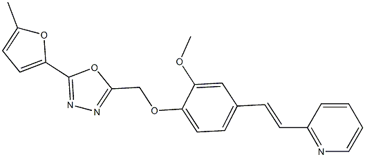 2-[[2-methoxy-4-[(E)-2-pyridin-2-ylethenyl]phenoxy]methyl]-5-(5-methylfuran-2-yl)-1,3,4-oxadiazole Structure