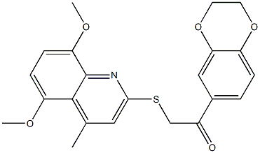 1-(2,3-dihydro-1,4-benzodioxin-6-yl)-2-(5,8-dimethoxy-4-methylquinolin-2-yl)sulfanylethanone Struktur