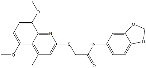 N-(1,3-benzodioxol-5-yl)-2-(5,8-dimethoxy-4-methylquinolin-2-yl)sulfanylacetamide Structure