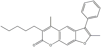 2,5-dimethyl-6-pentyl-3-phenylfuro[3,2-g]chromen-7-one 化学構造式