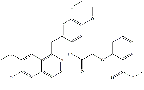 methyl 2-[2-[2-[(6,7-dimethoxyisoquinolin-1-yl)methyl]-4,5-dimethoxyanilino]-2-oxoethyl]sulfanylbenzoate Structure