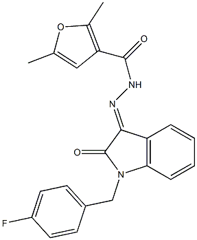 N-[(E)-[1-[(4-fluorophenyl)methyl]-2-oxoindol-3-ylidene]amino]-2,5-dimethylfuran-3-carboxamide 化学構造式