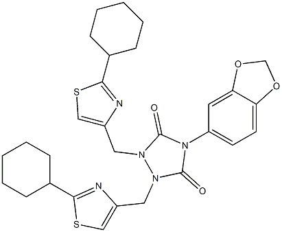 4-(1,3-benzodioxol-5-yl)-1,2-bis[(2-cyclohexyl-1,3-thiazol-4-yl)methyl]-1,2,4-triazolidine-3,5-dione