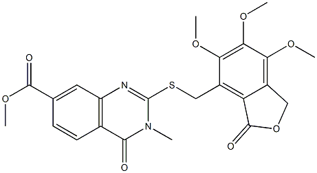 methyl 3-methyl-4-oxo-2-[(5,6,7-trimethoxy-3-oxo-1H-2-benzofuran-4-yl)methylsulfanyl]quinazoline-7-carboxylate Struktur