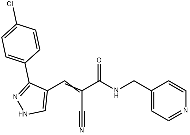 (Z)-3-[5-(4-chlorophenyl)-1H-pyrazol-4-yl]-2-cyano-N-(pyridin-4-ylmethyl)prop-2-enamide 化学構造式