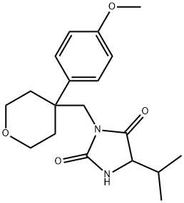 3-[[4-(4-methoxyphenyl)oxan-4-yl]methyl]-5-propan-2-ylimidazolidine-2,4-dione 结构式