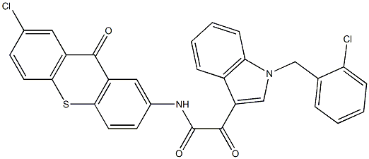 N-(7-chloro-9-oxothioxanthen-2-yl)-2-[1-[(2-chlorophenyl)methyl]indol-3-yl]-2-oxoacetamide 化学構造式