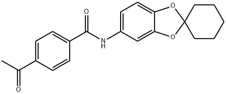 4-acetyl-N-spiro[1,3-benzodioxole-2,1'-cyclohexane]-5-ylbenzamide 结构式