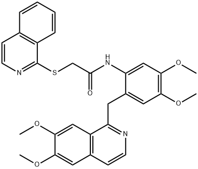 N-[2-[(6,7-dimethoxyisoquinolin-1-yl)methyl]-4,5-dimethoxyphenyl]-2-isoquinolin-1-ylsulfanylacetamide 化学構造式