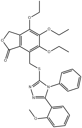4,5,6-triethoxy-7-[[5-(2-methoxyphenyl)-4-phenyl-1,2,4-triazol-3-yl]sulfanylmethyl]-3H-2-benzofuran-1-one Structure