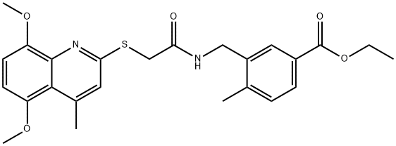 ethyl 3-[[[2-(5,8-dimethoxy-4-methylquinolin-2-yl)sulfanylacetyl]amino]methyl]-4-methylbenzoate Structure
