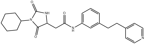 2-(1-cyclohexyl-2,5-dioxoimidazolidin-4-yl)-N-[3-(2-pyridin-4-ylethyl)phenyl]acetamide Struktur