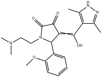 (4E)-1-[2-(dimethylamino)ethyl]-4-[(3,5-dimethyl-1H-pyrazol-4-yl)-hydroxymethylidene]-5-(2-methoxyphenyl)pyrrolidine-2,3-dione 化学構造式