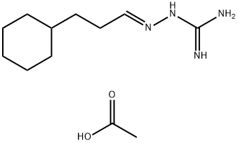 (E)-3-cyclohexylpropylidene-(diaminomethylideneamino)azanium acetate Structure