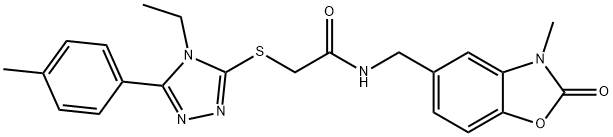 2-[[4-ethyl-5-(4-methylphenyl)-1,2,4-triazol-3-yl]sulfanyl]-N-[(3-methyl-2-oxo-1,3-benzoxazol-5-yl)methyl]acetamide,1171943-67-1,结构式