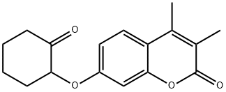3,4-dimethyl-7-(2-oxocyclohexyl)oxychromen-2-one Struktur