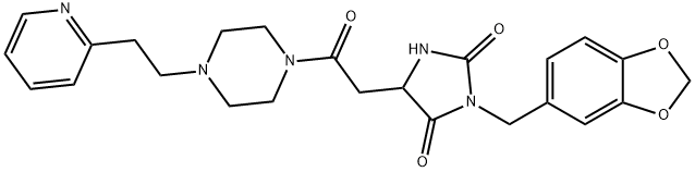 3-(1,3-benzodioxol-5-ylmethyl)-5-[2-oxo-2-[4-(2-pyridin-2-ylethyl)piperazin-1-yl]ethyl]imidazolidine-2,4-dione Struktur