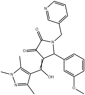 (4E)-4-[hydroxy-(1,3,5-trimethylpyrazol-4-yl)methylidene]-5-(3-methoxyphenyl)-1-(pyridin-3-ylmethyl)pyrrolidine-2,3-dione Struktur