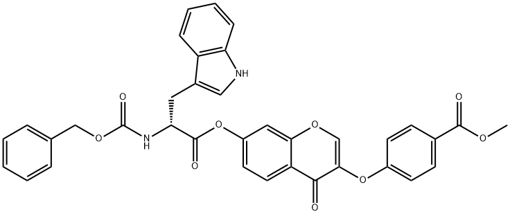 methyl 4-[7-[(2R)-3-(1H-indol-3-yl)-2-(phenylmethoxycarbonylamino)propanoyl]oxy-4-oxochromen-3-yl]oxybenzoate Struktur