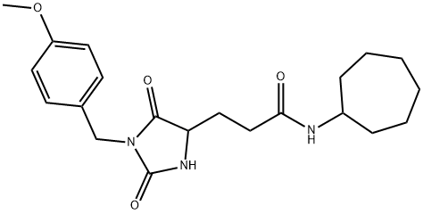 N-cycloheptyl-3-[1-[(4-methoxyphenyl)methyl]-2,5-dioxoimidazolidin-4-yl]propanamide Struktur