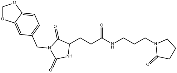 3-[1-(1,3-benzodioxol-5-ylmethyl)-2,5-dioxoimidazolidin-4-yl]-N-[3-(2-oxopyrrolidin-1-yl)propyl]propanamide Structure