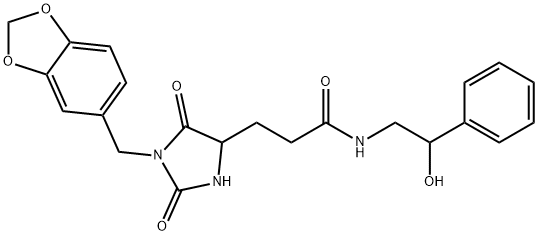 3-[1-(1,3-benzodioxol-5-ylmethyl)-2,5-dioxoimidazolidin-4-yl]-N-(2-hydroxy-2-phenylethyl)propanamide 化学構造式