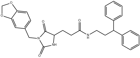 3-[1-(1,3-benzodioxol-5-ylmethyl)-2,5-dioxoimidazolidin-4-yl]-N-(3,3-diphenylpropyl)propanamide Struktur