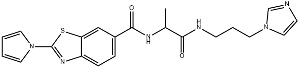 N-[1-(3-imidazol-1-ylpropylamino)-1-oxopropan-2-yl]-2-pyrrol-1-yl-1,3-benzothiazole-6-carboxamide Struktur