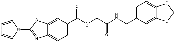 N-[1-(1,3-benzodioxol-5-ylmethylamino)-1-oxopropan-2-yl]-2-pyrrol-1-yl-1,3-benzothiazole-6-carboxamide Structure