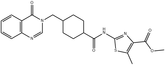 methyl 5-methyl-2-[[4-[(4-oxoquinazolin-3-yl)methyl]cyclohexanecarbonyl]amino]-1,3-thiazole-4-carboxylate Structure