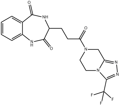 3-[3-oxo-3-[3-(trifluoromethyl)-6,8-dihydro-5H-[1,2,4]triazolo[4,3-a]pyrazin-7-yl]propyl]-3,4-dihydro-1H-1,4-benzodiazepine-2,5-dione Structure