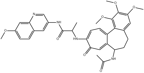 2-[(7-acetamido-1,2,3-trimethoxy-9-oxo-6,7-dihydro-5H-benzo[a]heptalen-10-yl)amino]-N-(7-methoxyquinolin-3-yl)propanamide Struktur