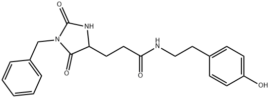 3-(1-benzyl-2,5-dioxoimidazolidin-4-yl)-N-[2-(4-hydroxyphenyl)ethyl]propanamide Struktur