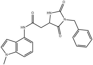 2-(1-benzyl-2,5-dioxoimidazolidin-4-yl)-N-(1-methylindol-4-yl)acetamide Struktur