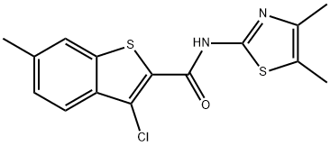 3-chloro-N-(4,5-dimethyl-1,3-thiazol-2-yl)-6-methyl-1-benzothiophene-2-carboxamide,294894-35-2,结构式