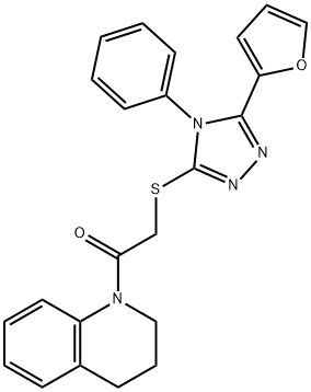 1-(3,4-dihydro-2H-quinolin-1-yl)-2-[[5-(furan-2-yl)-4-phenyl-1,2,4-triazol-3-yl]sulfanyl]ethanone Struktur