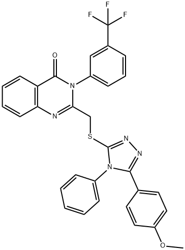 2-[[5-(4-methoxyphenyl)-4-phenyl-1,2,4-triazol-3-yl]sulfanylmethyl]-3-[3-(trifluoromethyl)phenyl]quinazolin-4-one Struktur