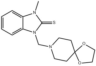 1-(1,4-dioxa-8-azaspiro[4.5]decan-8-ylmethyl)-3-methylbenzimidazole-2-thione 化学構造式