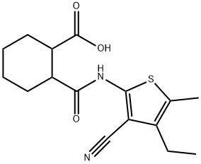 2-[(3-cyano-4-ethyl-5-methylthiophen-2-yl)carbamoyl]cyclohexane-1-carboxylic acid Struktur