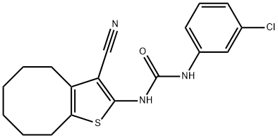 1-(3-chlorophenyl)-3-(3-cyano-4,5,6,7,8,9-hexahydrocycloocta[b]thiophen-2-yl)urea 化学構造式
