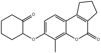 6-methyl-7-(2-oxocyclohexyl)oxy-2,3-dihydro-1H-cyclopenta[c]chromen-4-one 结构式