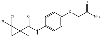 N-[4-(2-amino-2-oxoethoxy)phenyl]-2,2-dichloro-1-methylcyclopropane-1-carboxamide Struktur