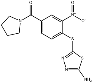 [4-[(5-amino-1,3,4-thiadiazol-2-yl)sulfanyl]-3-nitrophenyl]-pyrrolidin-1-ylmethanone 结构式