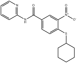 4-cyclohexylsulfanyl-3-nitro-N-pyridin-2-ylbenzamide 化学構造式