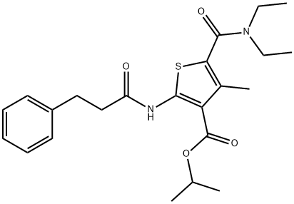propan-2-yl 5-(diethylcarbamoyl)-4-methyl-2-(3-phenylpropanoylamino)thiophene-3-carboxylate Struktur