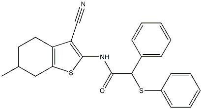 N-(3-cyano-6-methyl-4,5,6,7-tetrahydro-1-benzothiophen-2-yl)-2-phenyl-2-phenylsulfanylacetamide 化学構造式