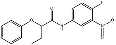 N-(4-fluoro-3-nitrophenyl)-2-phenoxybutanamide 化学構造式
